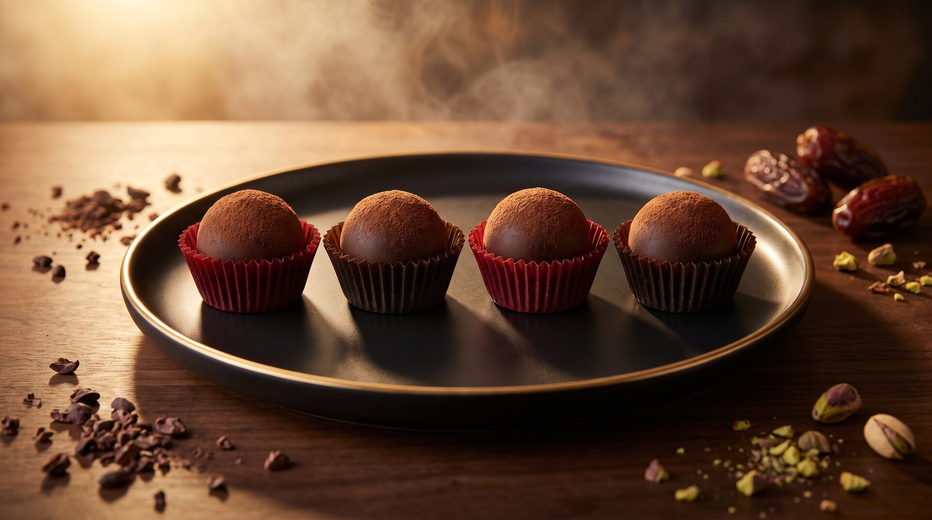 Bombones de dátil bañados en chocolate oscuro — dulce árabe saludable sin azúcar añadido de Corazón Dulce