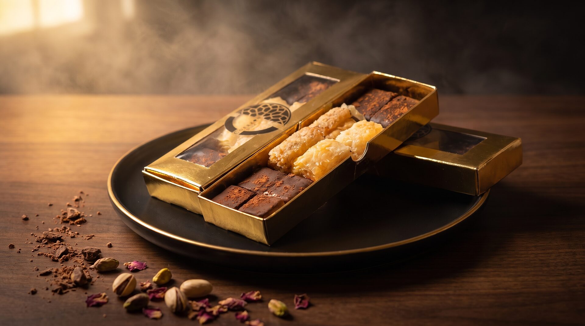 Mix Gift Box de dulces árabes artesanales — caja de regalo con baklava, maamul y bombones de dátil de Corazón Dulce