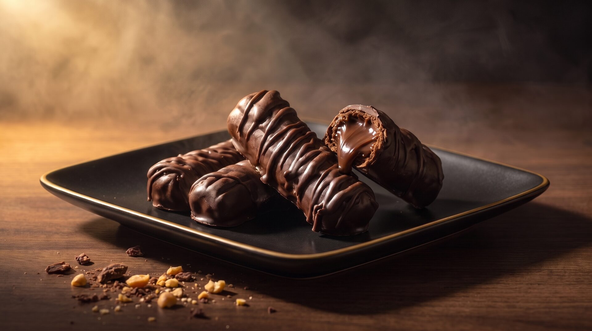 Rollos árabes de cacao y canela rellenos de maní con chocolate o dulce de leche — dulce árabe artesanal de Corazón Dulce